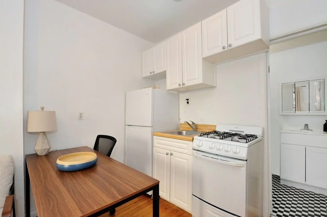 Kitchen in the fully furnished East Village studio